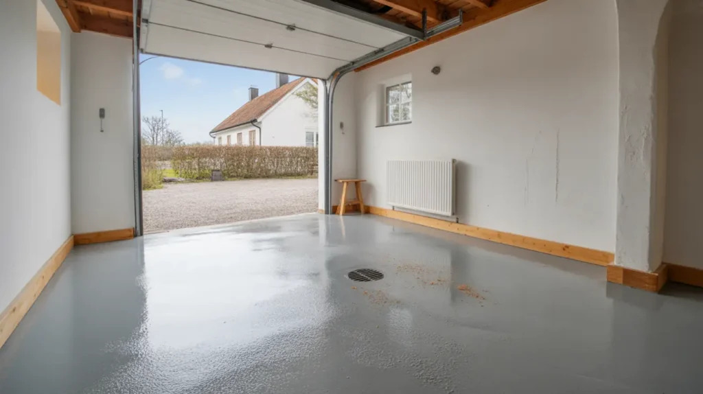 epoxim lning av garagegolv i villa i nybrostrand ystad