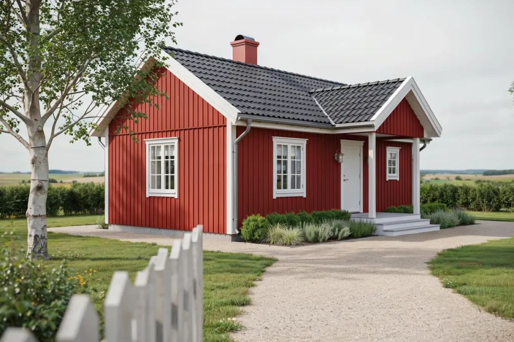 fasadm lning av tr panel p fritidshus i svarte ystad